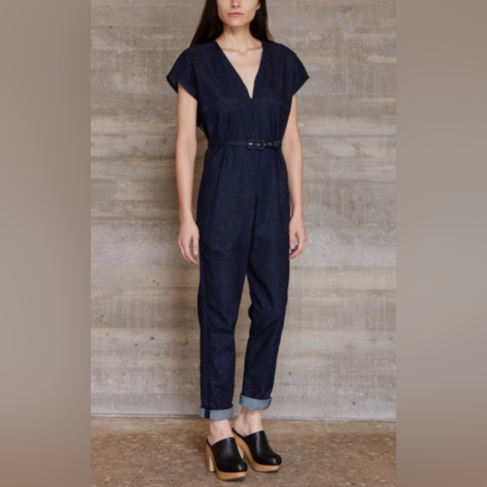 Rachel Comey Navy Blue Denim Jumpsuit with Belt